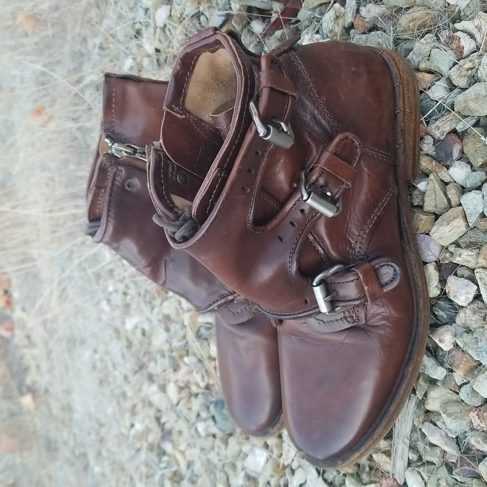 AS98 Buckle and Lace up Brown Leather Ankle Boots Size 39